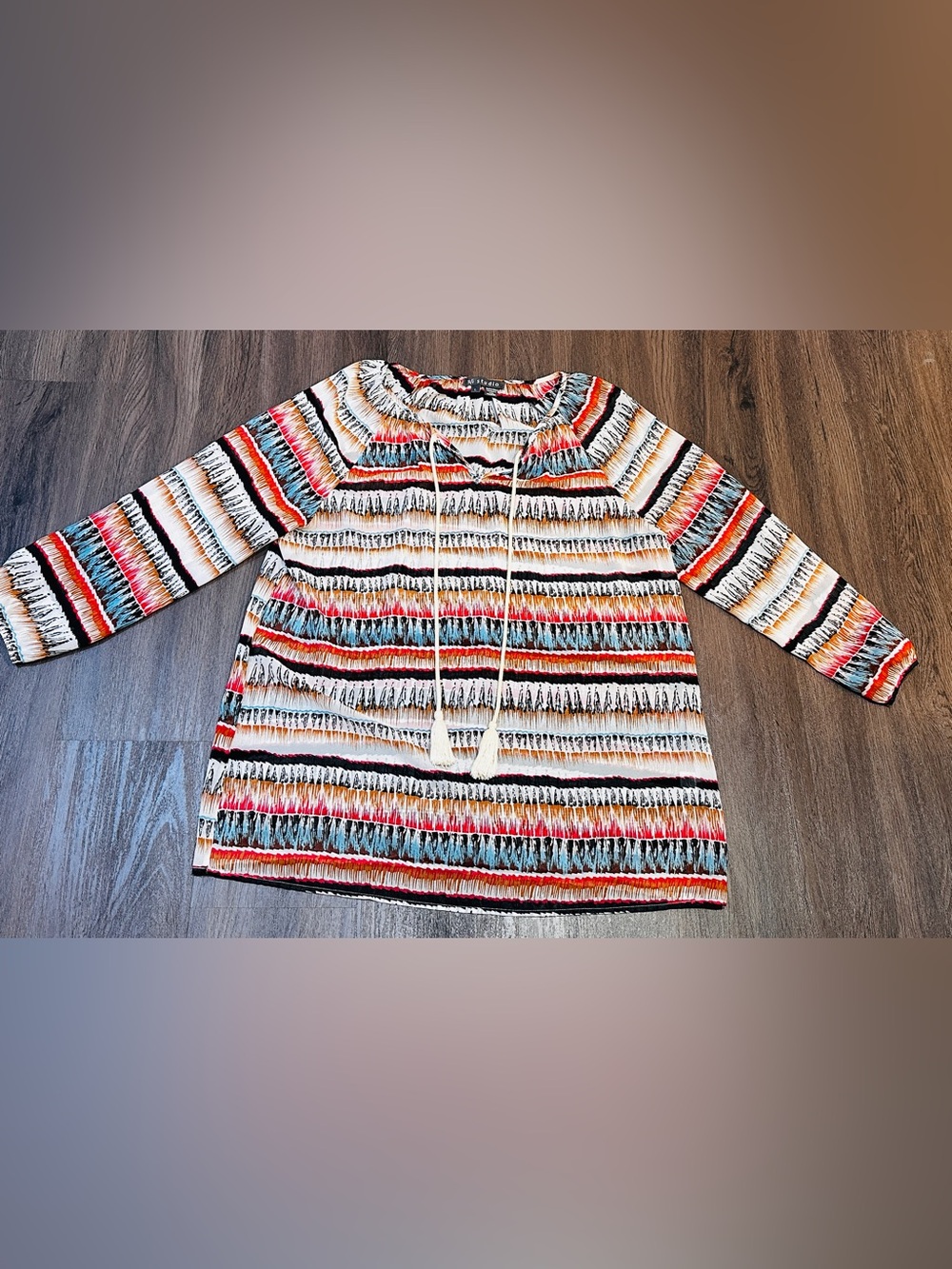 Boho Aztec Stripe Tassel Peasant Tunic Top Festival Coastal Cowgirl - Picture 6 of 12
